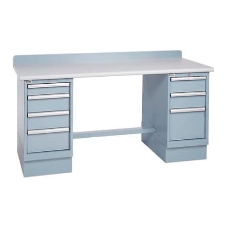 Lista International Technical Workbench w/3 and 4 Drawer Cabinets, Plastic Laminate Top - Gray XSTB43-72PT/LG